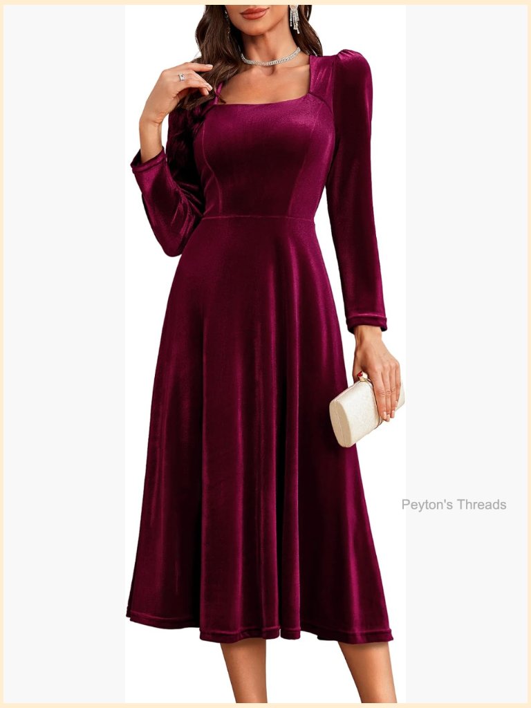 Velvet Mermaid Formal Dress Long Sleeve Scoop Neck Zipper Closure